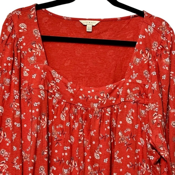 LUCKY BRAND Square Neckline Boho Floral Print Long Sleeve Puff Shoulder Blouse - Picture 4 of 10